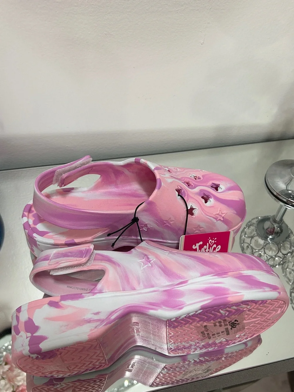 Justice Girls Clogs Size 13 Pink Purple Marble Star Cutout NWT